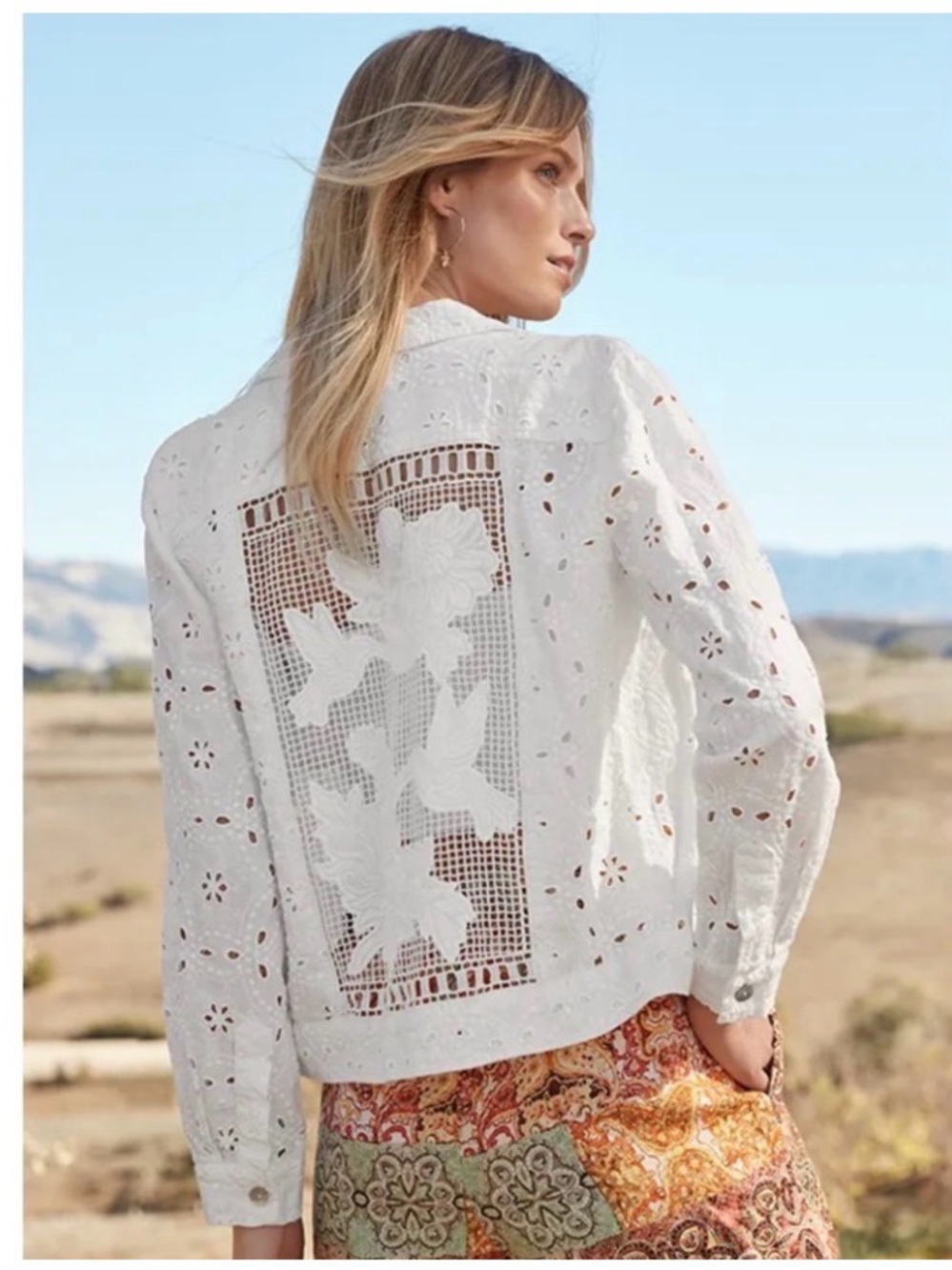 Johnny Was White Eyelet Lace Back Jacket